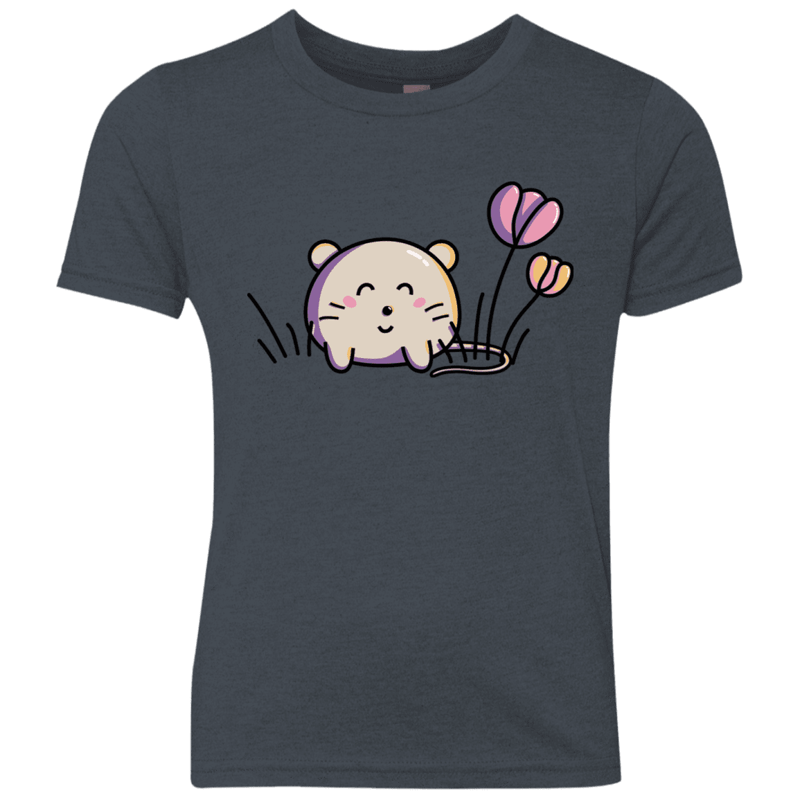 T-Shirts Vintage Navy / YXS Kawaii Mouse and Tulips Youth Triblend T-Shirt