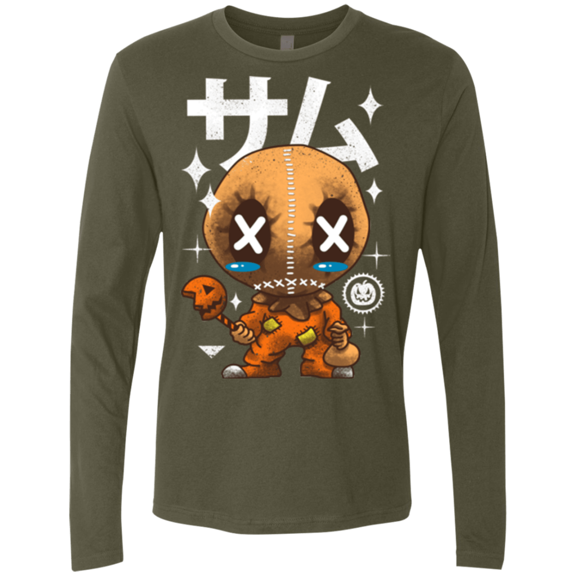 T-Shirts Military Green / Small Kawaii Pumpkin Men's Premium Long Sleeve