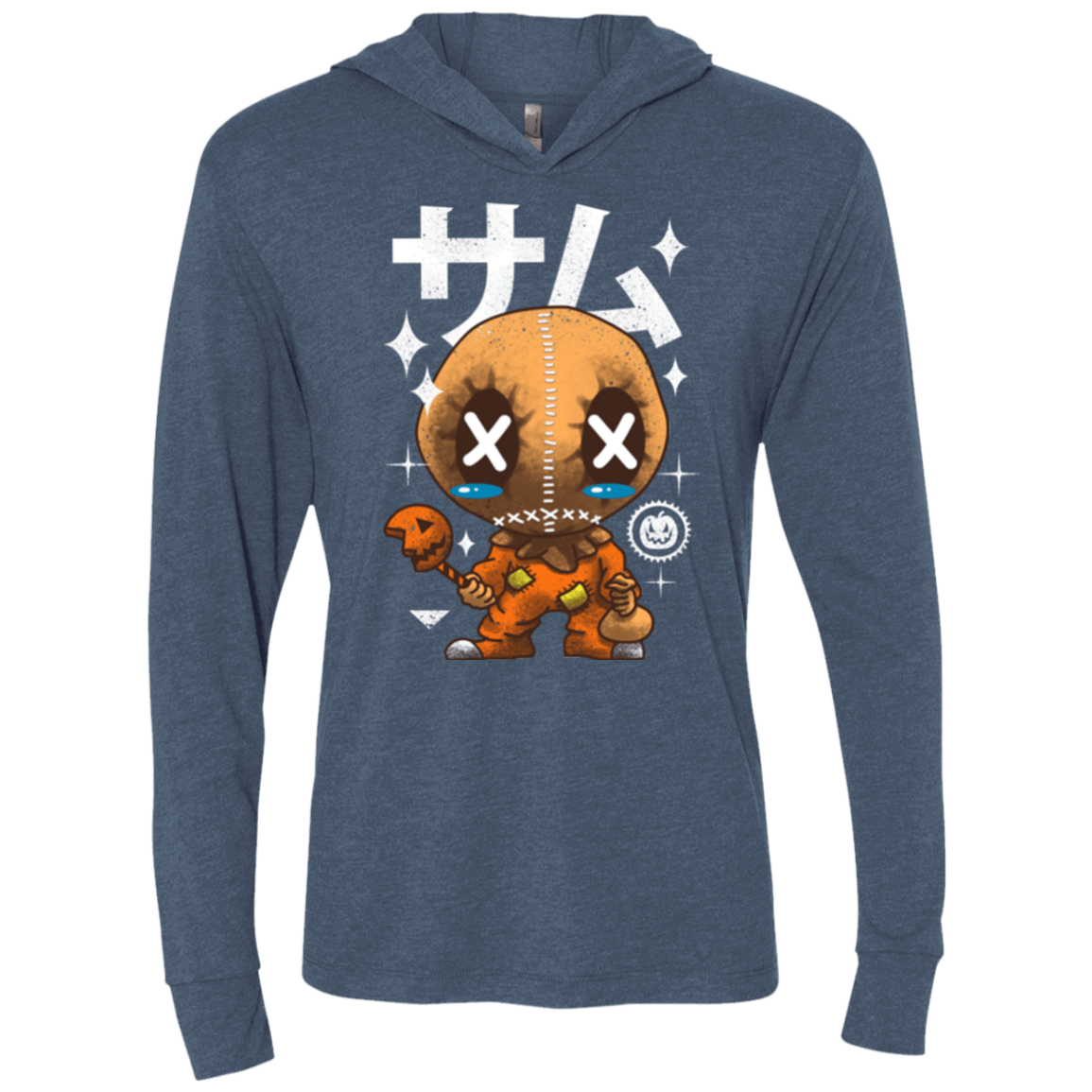 T-Shirts Indigo / X-Small Kawaii Pumpkin Triblend Long Sleeve Hoodie Tee