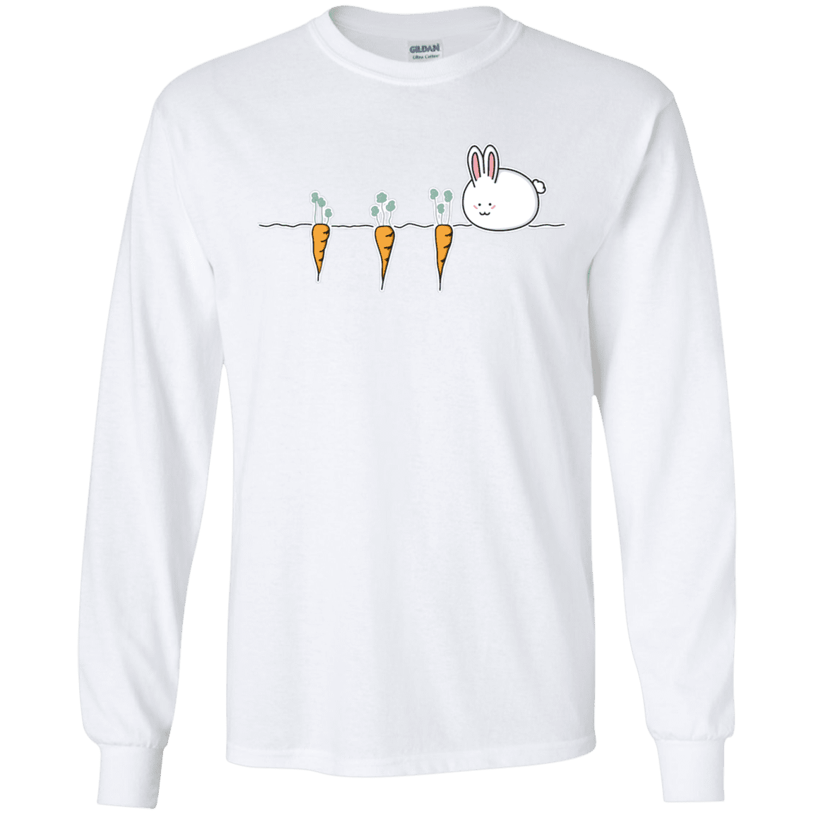T-Shirts White / S Kawaii Rabbit and Carrots Men's Long Sleeve T-Shirt