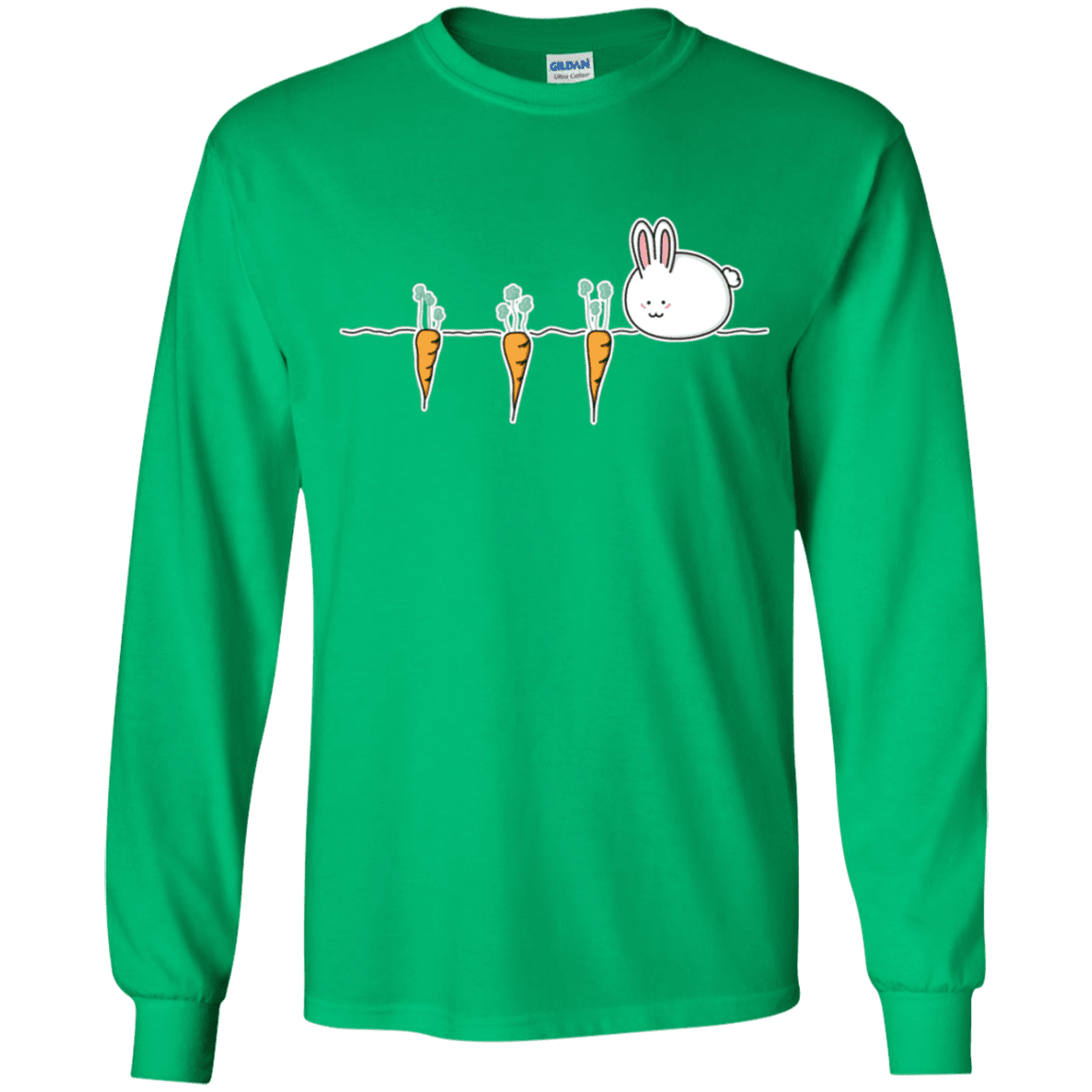 T-Shirts Irish Green / YS Kawaii Rabbit and Carrots Youth Long Sleeve T-Shirt