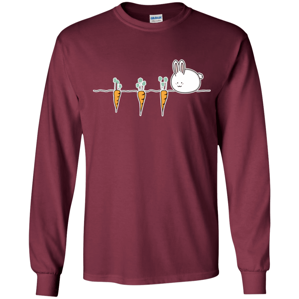 T-Shirts Maroon / YS Kawaii Rabbit and Carrots Youth Long Sleeve T-Shirt