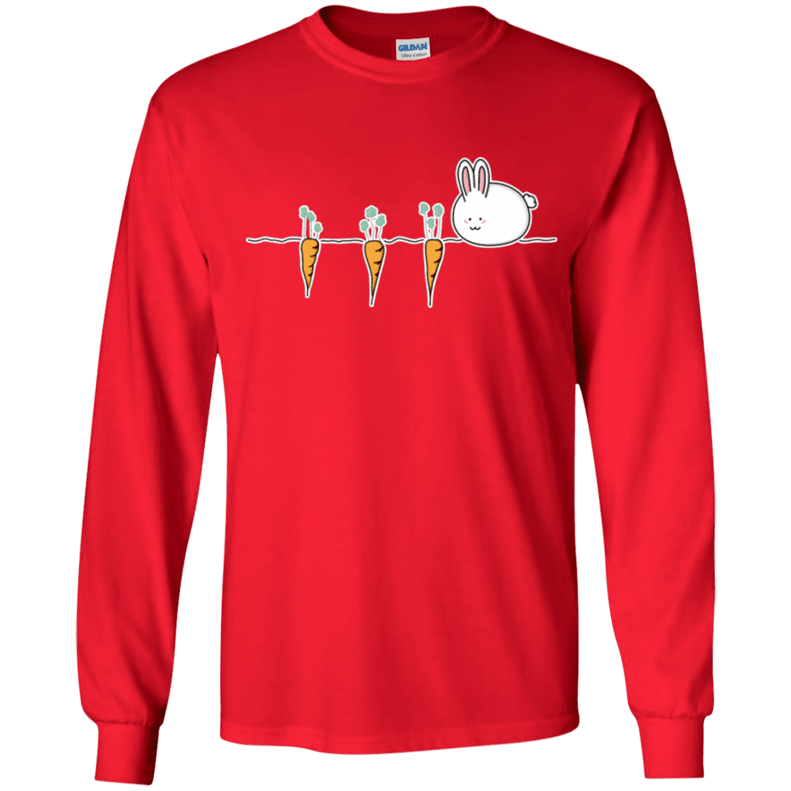 T-Shirts Red / YS Kawaii Rabbit and Carrots Youth Long Sleeve T-Shirt
