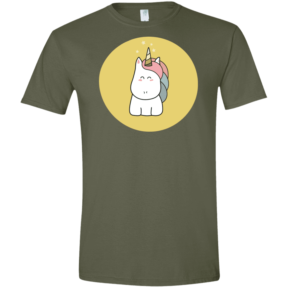 T-Shirts Military Green / S Kawaii Unicorn Men's Semi-Fitted Softstyle