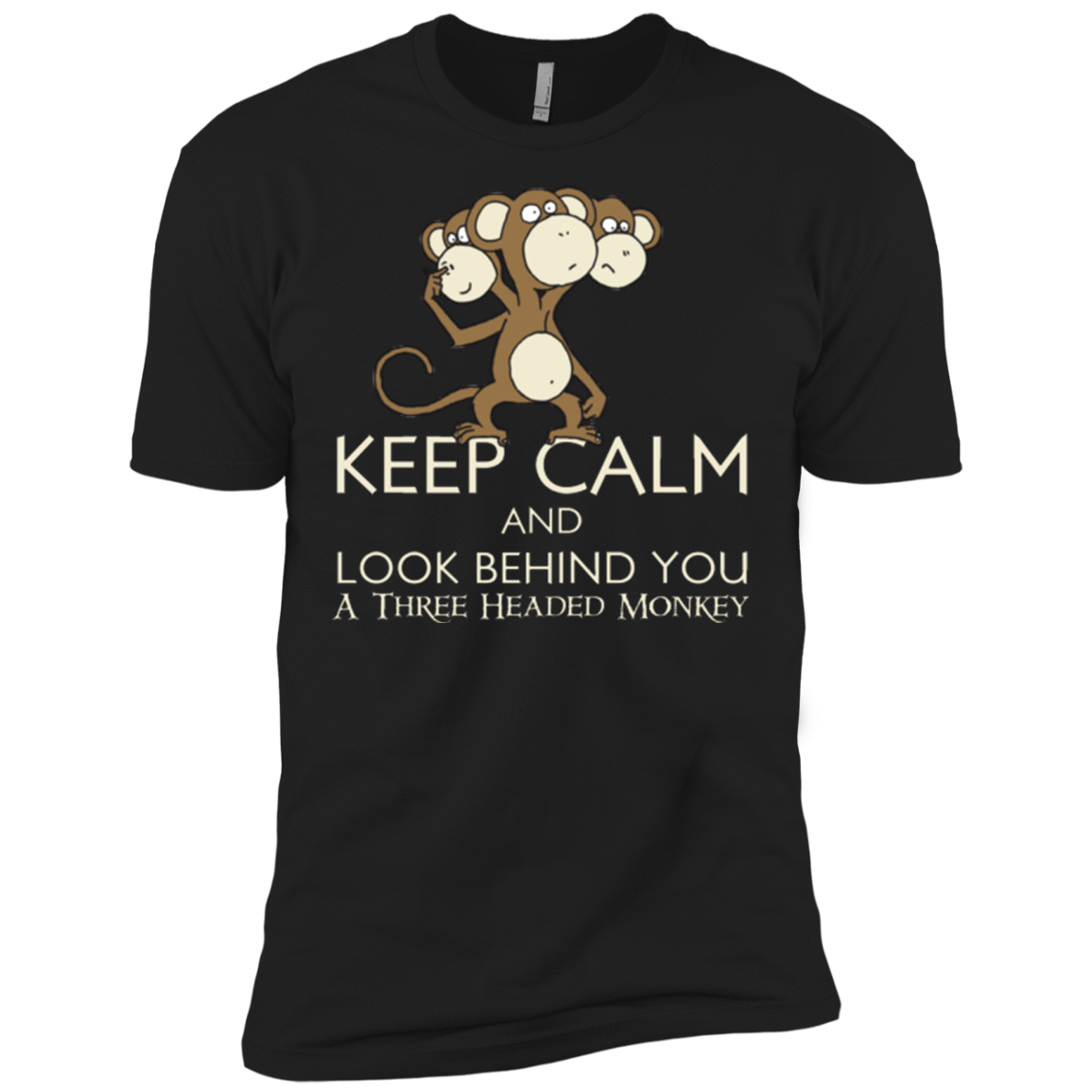 T-Shirts Black / X-Small Keep Calm & Look Behind You A Three Headed Monkey Men's Premium T-Shirt