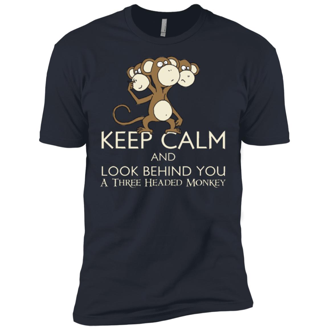 T-Shirts Indigo / X-Small Keep Calm & Look Behind You A Three Headed Monkey Men's Premium T-Shirt