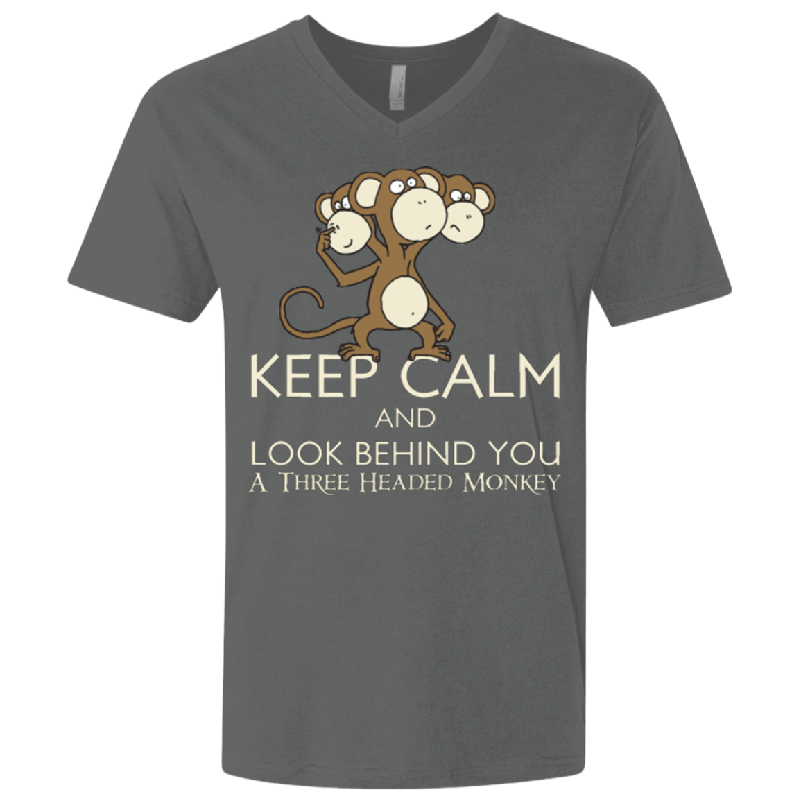 T-Shirts Heavy Metal / X-Small Keep Calm & Look Behind You A Three Headed Monkey Men's Premium V-Neck