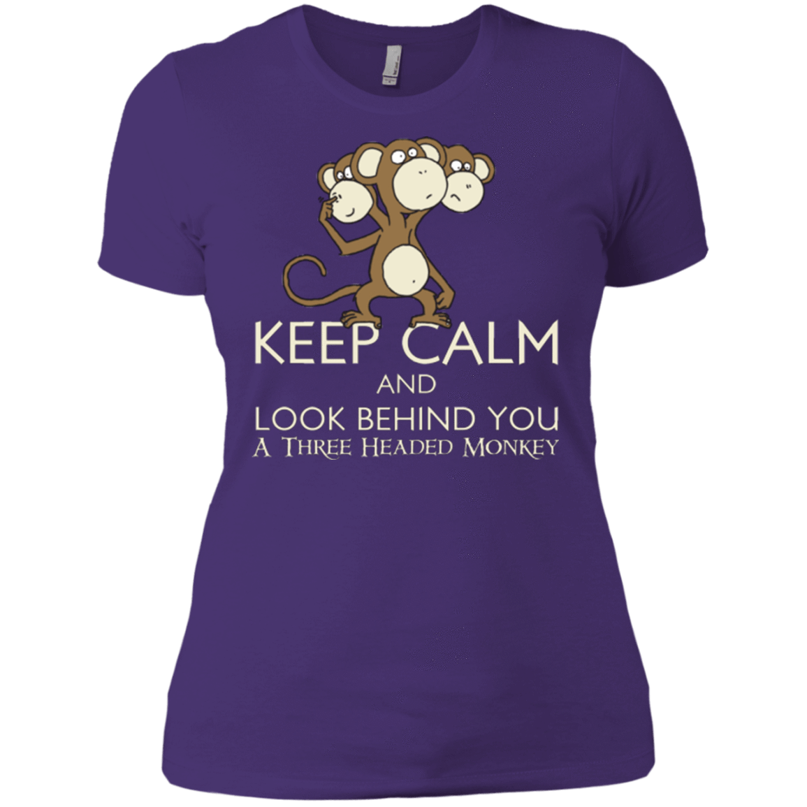 T-Shirts Purple / X-Small Keep Calm & Look Behind You A Three Headed Monkey Women's Premium T-Shirt