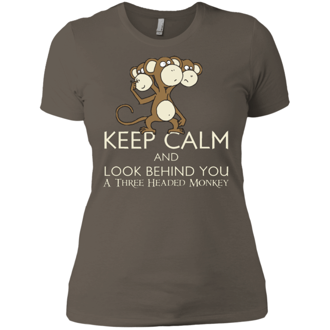 T-Shirts Warm Grey / X-Small Keep Calm & Look Behind You A Three Headed Monkey Women's Premium T-Shirt
