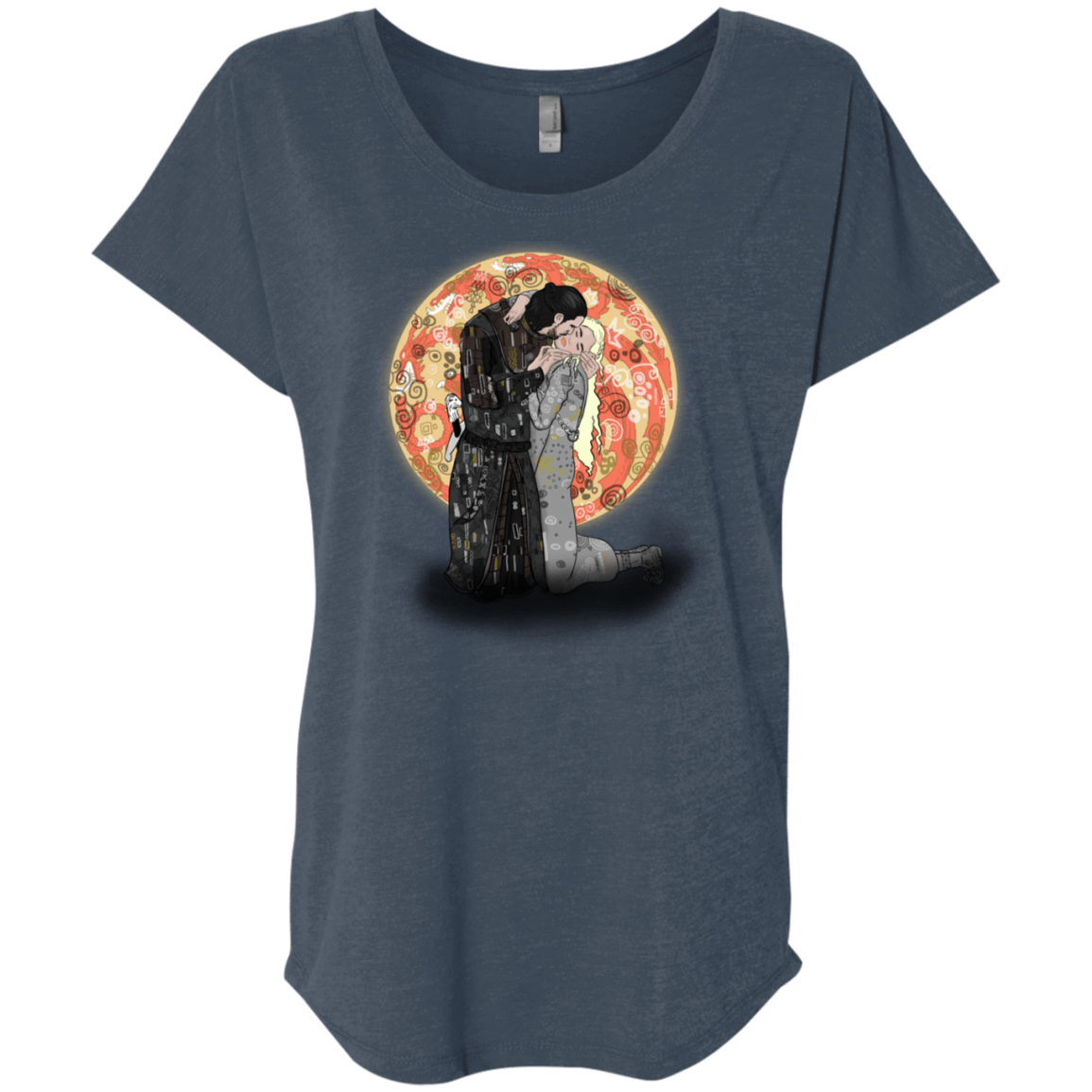 T-Shirts Indigo / X-Small Kiss Jon and Dany Triblend Dolman Sleeve