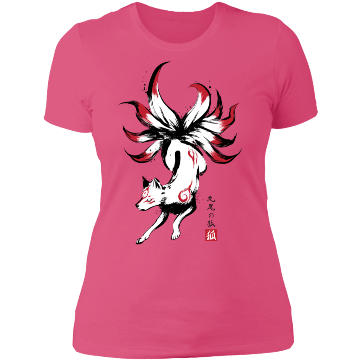 T-Shirts Hot Pink / S Kitsune sumi-e Women's Premium T-Shirt