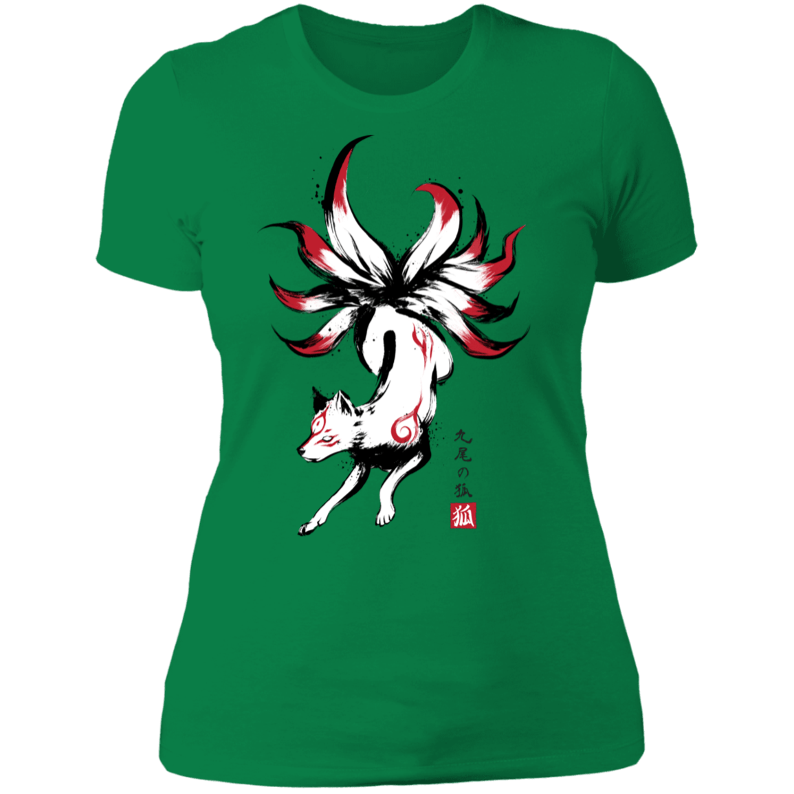 T-Shirts Kelly Green / S Kitsune sumi-e Women's Premium T-Shirt