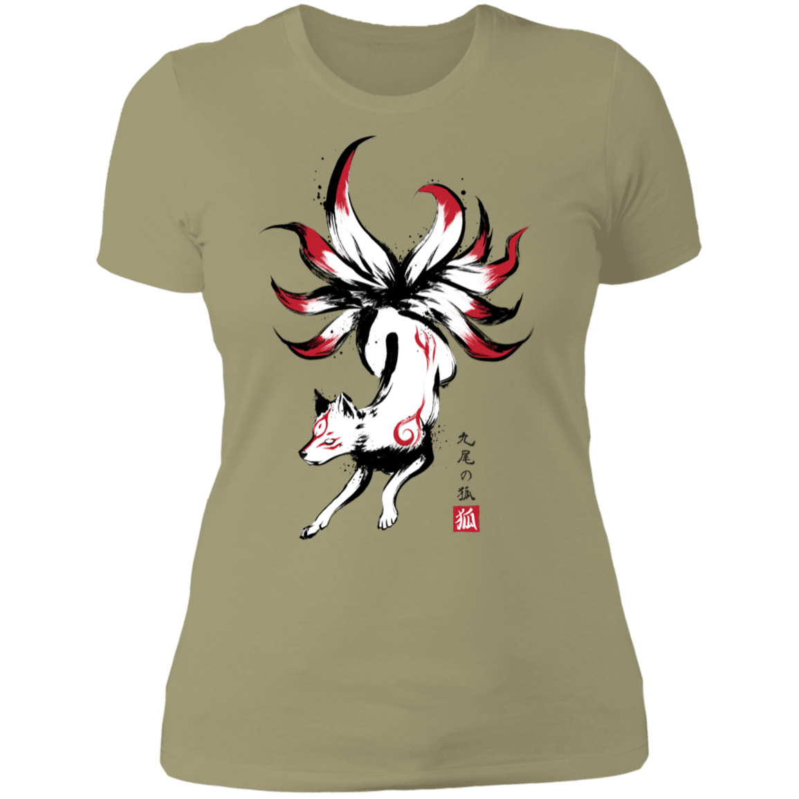 T-Shirts Light Olive / S Kitsune sumi-e Women's Premium T-Shirt
