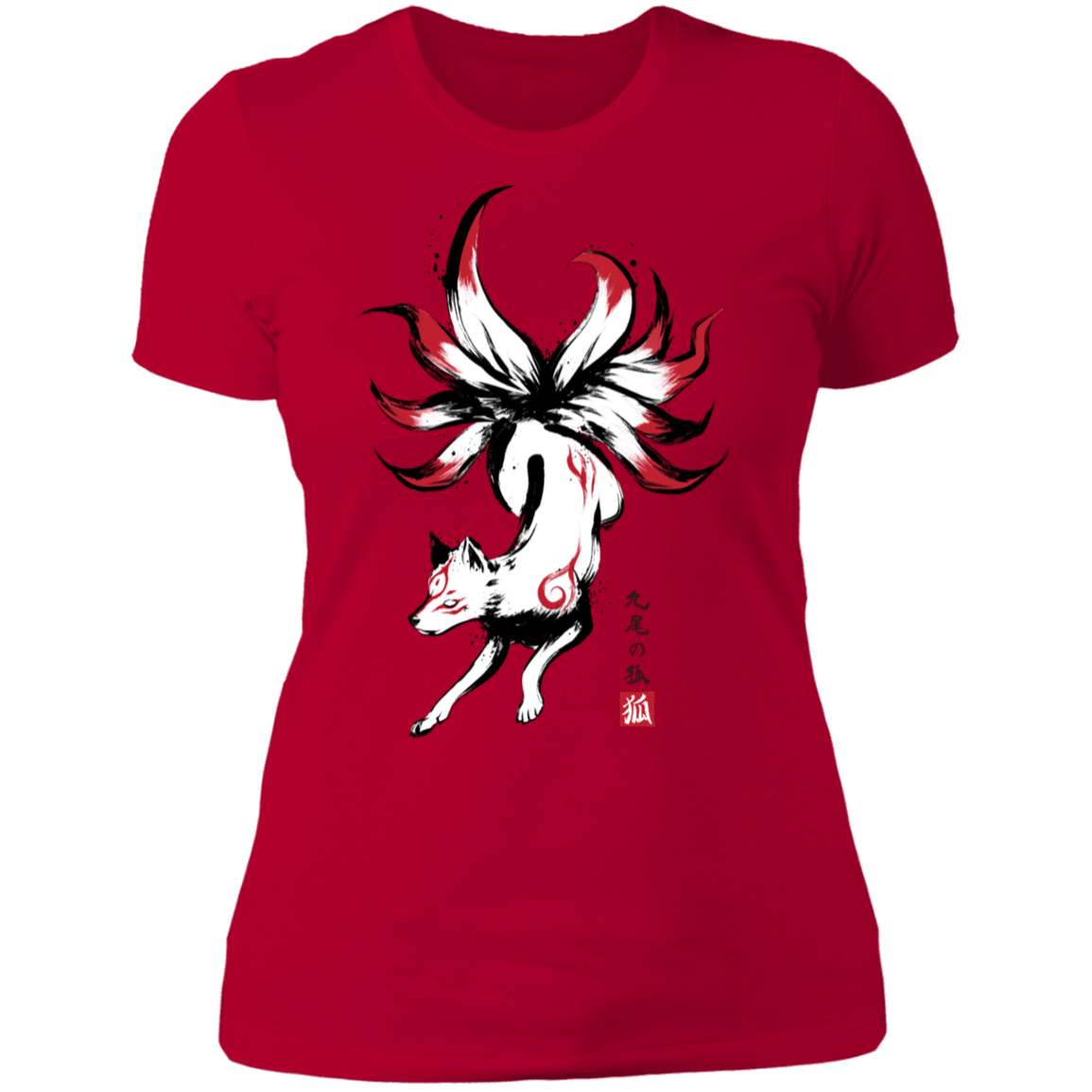 T-Shirts Red / S Kitsune sumi-e Women's Premium T-Shirt