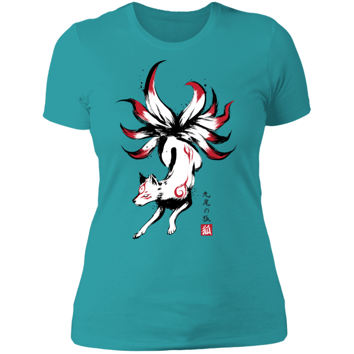 T-Shirts Tahiti Blue / S Kitsune sumi-e Women's Premium T-Shirt