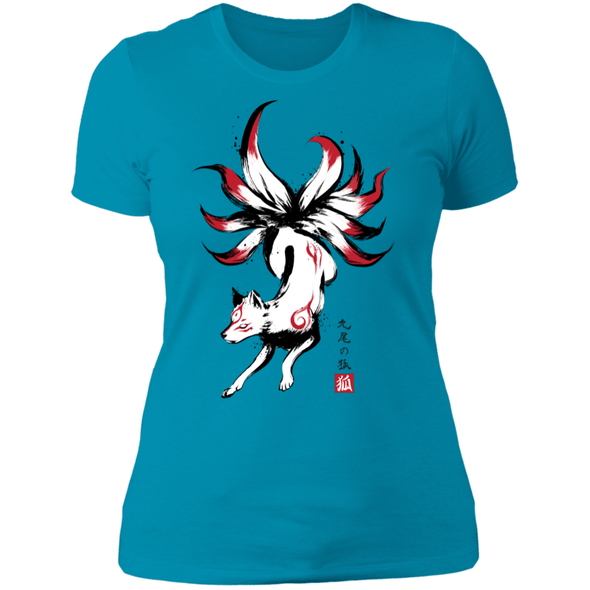 T-Shirts Turquoise / S Kitsune sumi-e Women's Premium T-Shirt