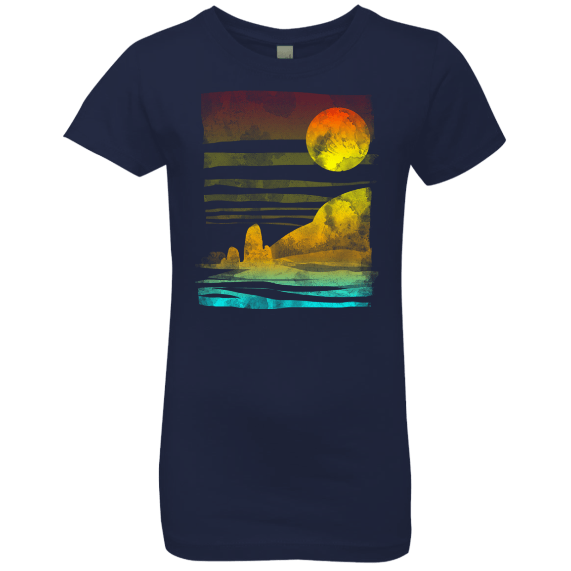 T-Shirts Midnight Navy / YXS Landscape Painted With Tea Girls Premium T-Shirt
