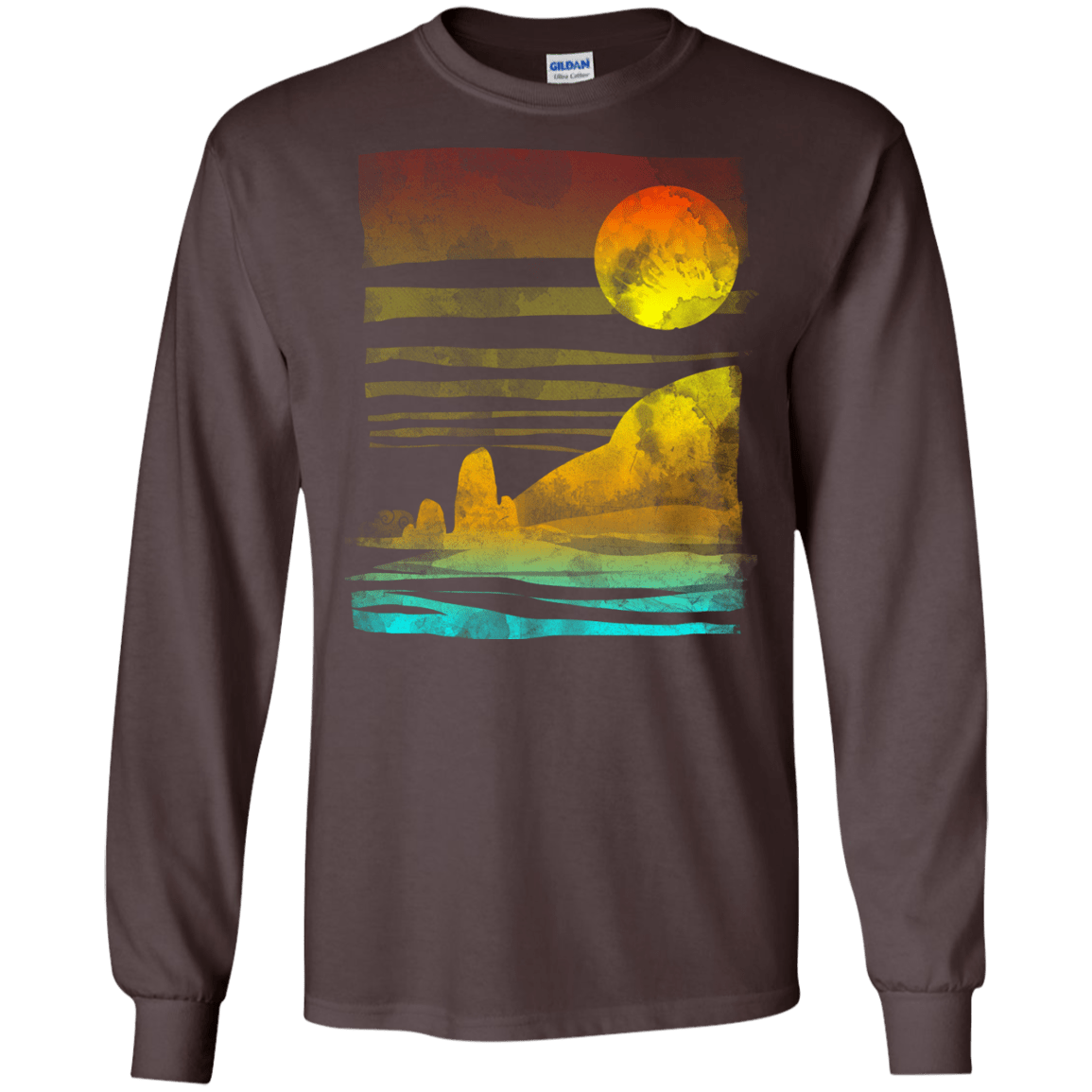T-Shirts Dark Chocolate / S Landscape Painted With Tea Men's Long Sleeve T-Shirt