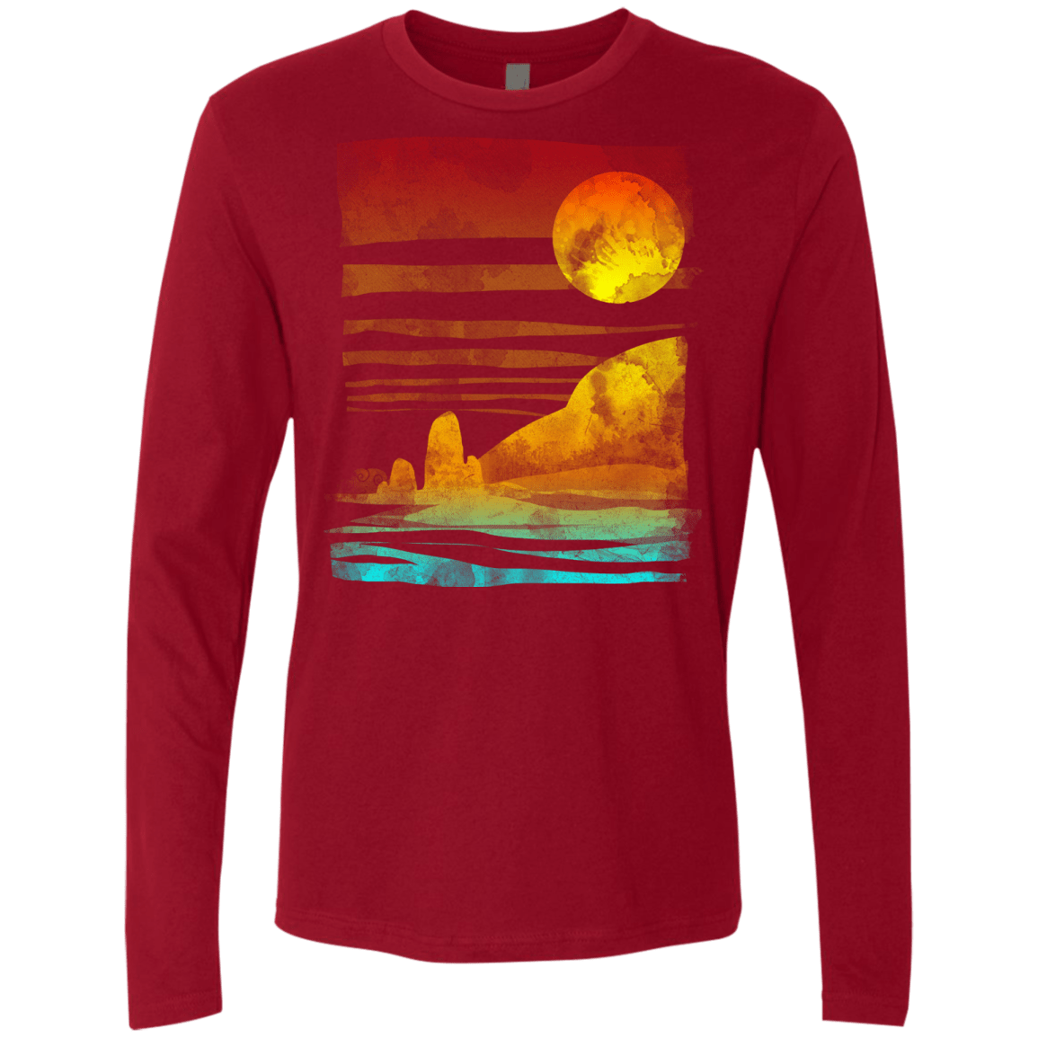 T-Shirts Cardinal / S Landscape Painted With Tea Men's Premium Long Sleeve