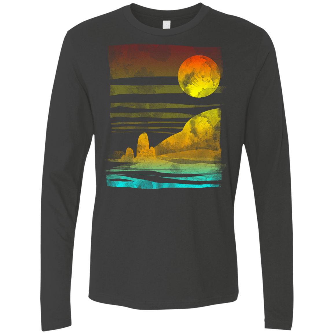 T-Shirts Heavy Metal / S Landscape Painted With Tea Men's Premium Long Sleeve