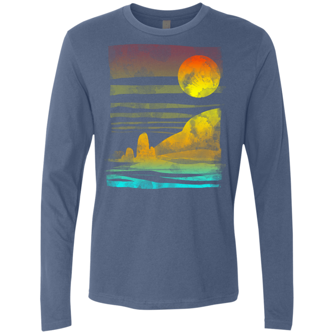 T-Shirts Indigo / S Landscape Painted With Tea Men's Premium Long Sleeve