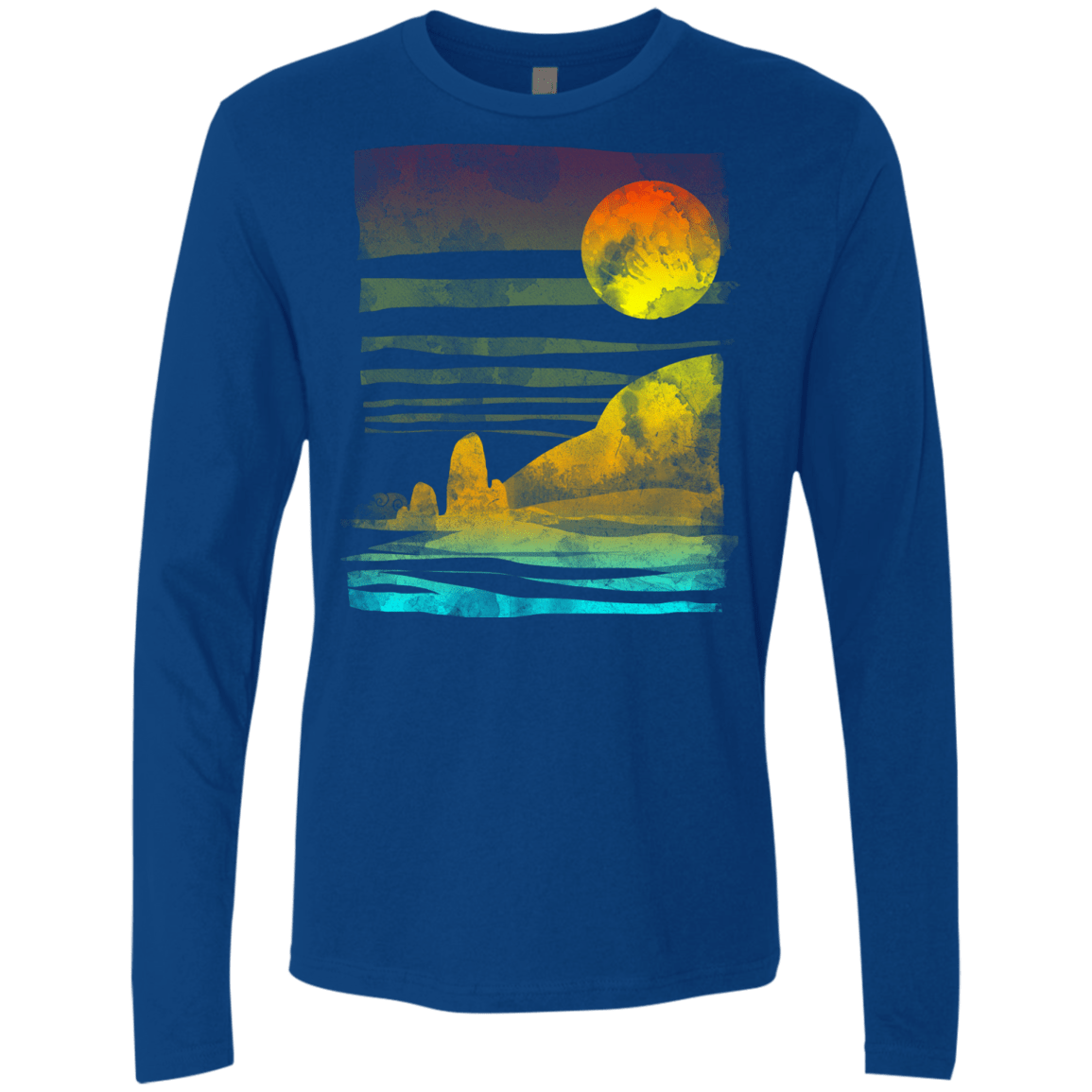 T-Shirts Royal / S Landscape Painted With Tea Men's Premium Long Sleeve