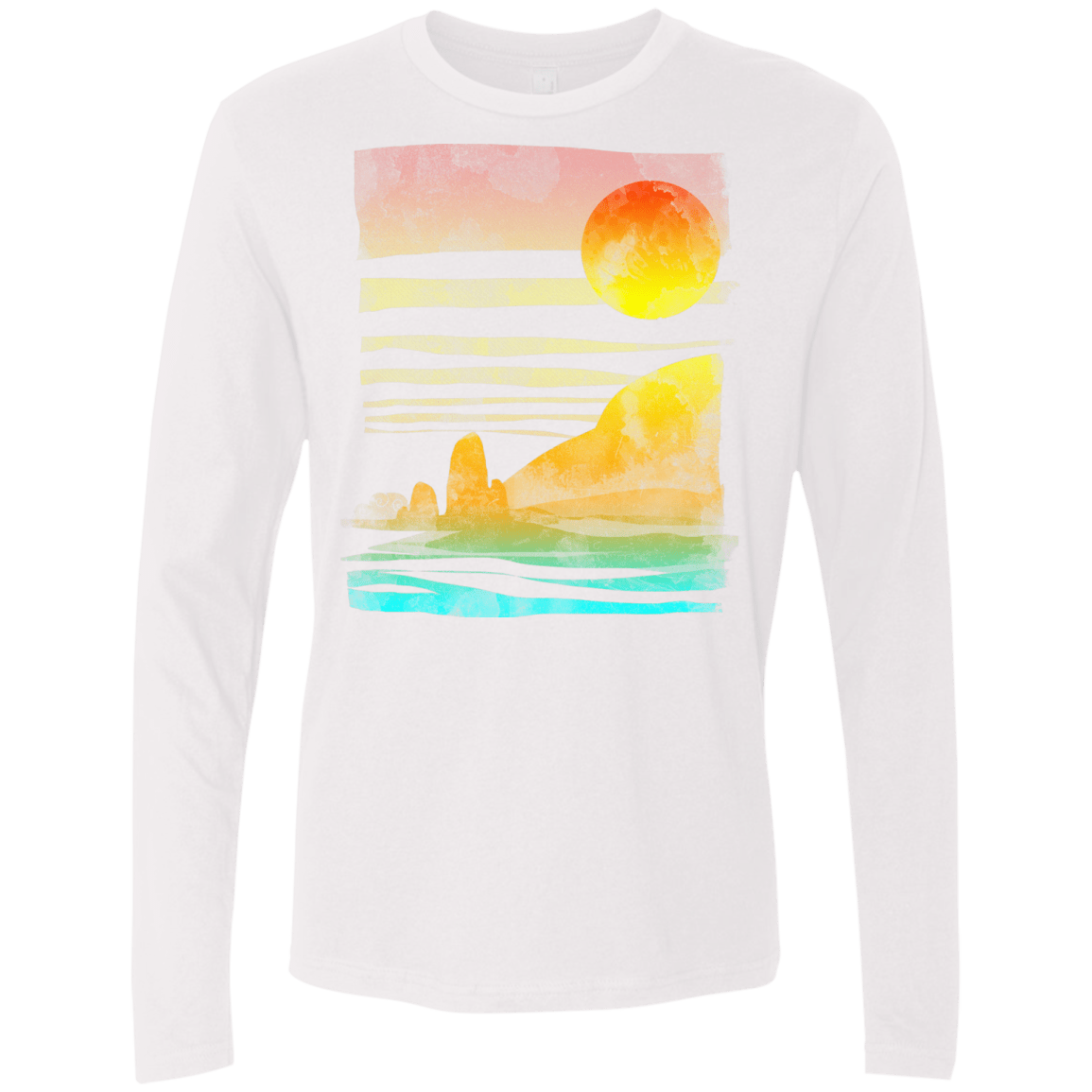 T-Shirts White / S Landscape Painted With Tea Men's Premium Long Sleeve