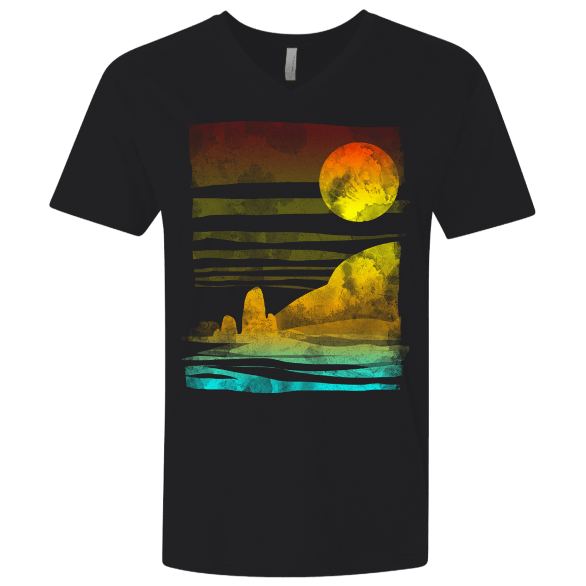 T-Shirts Black / X-Small Landscape Painted With Tea Men's Premium V-Neck