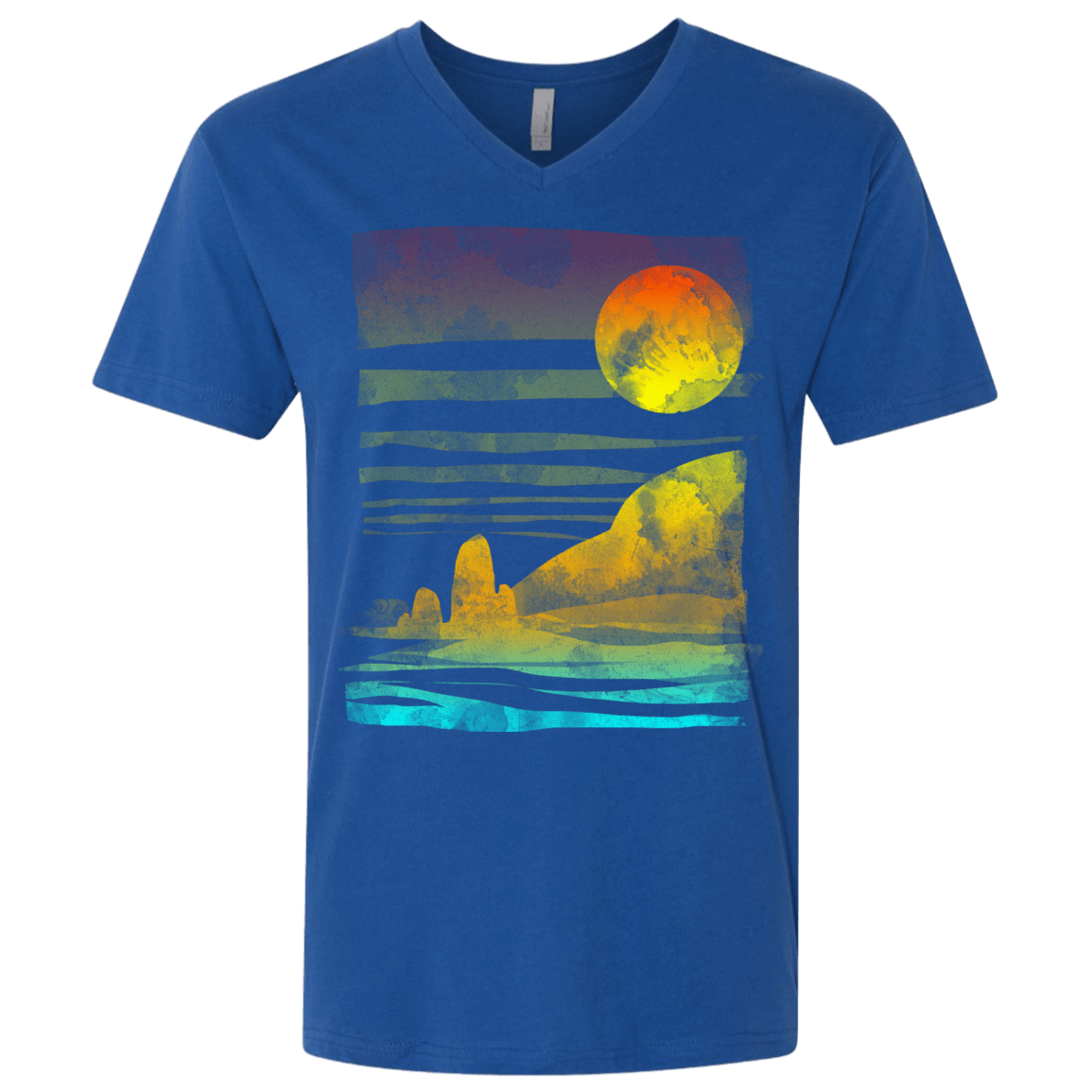 T-Shirts Royal / X-Small Landscape Painted With Tea Men's Premium V-Neck