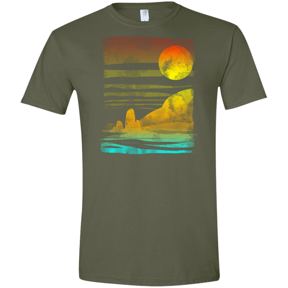 T-Shirts Military Green / S Landscape Painted With Tea Men's Semi-Fitted Softstyle