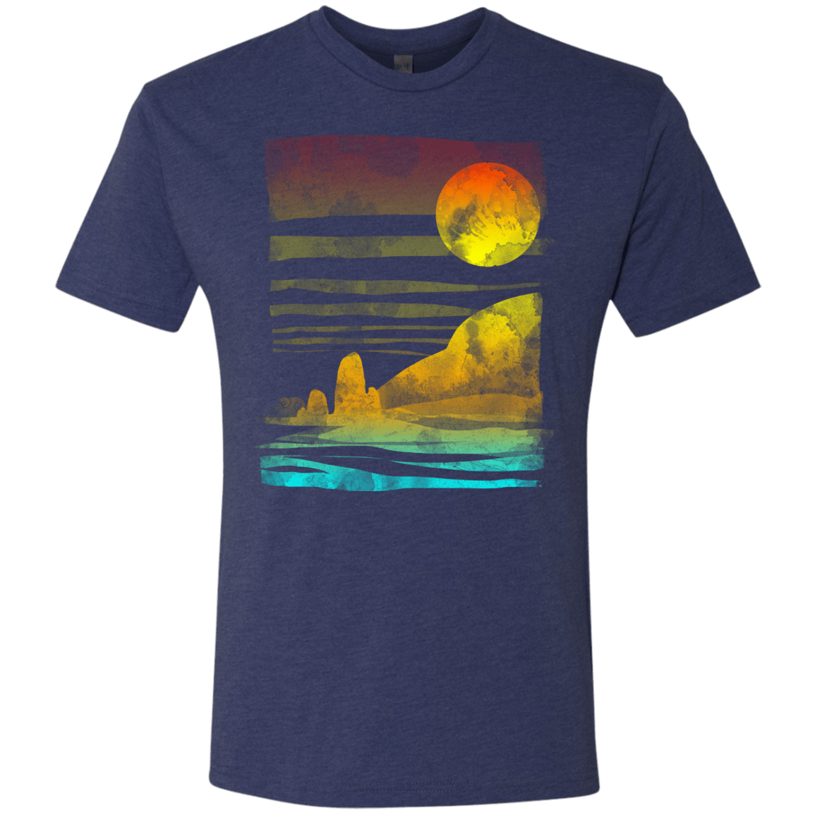 T-Shirts Vintage Navy / S Landscape Painted With Tea Men's Triblend T-Shirt