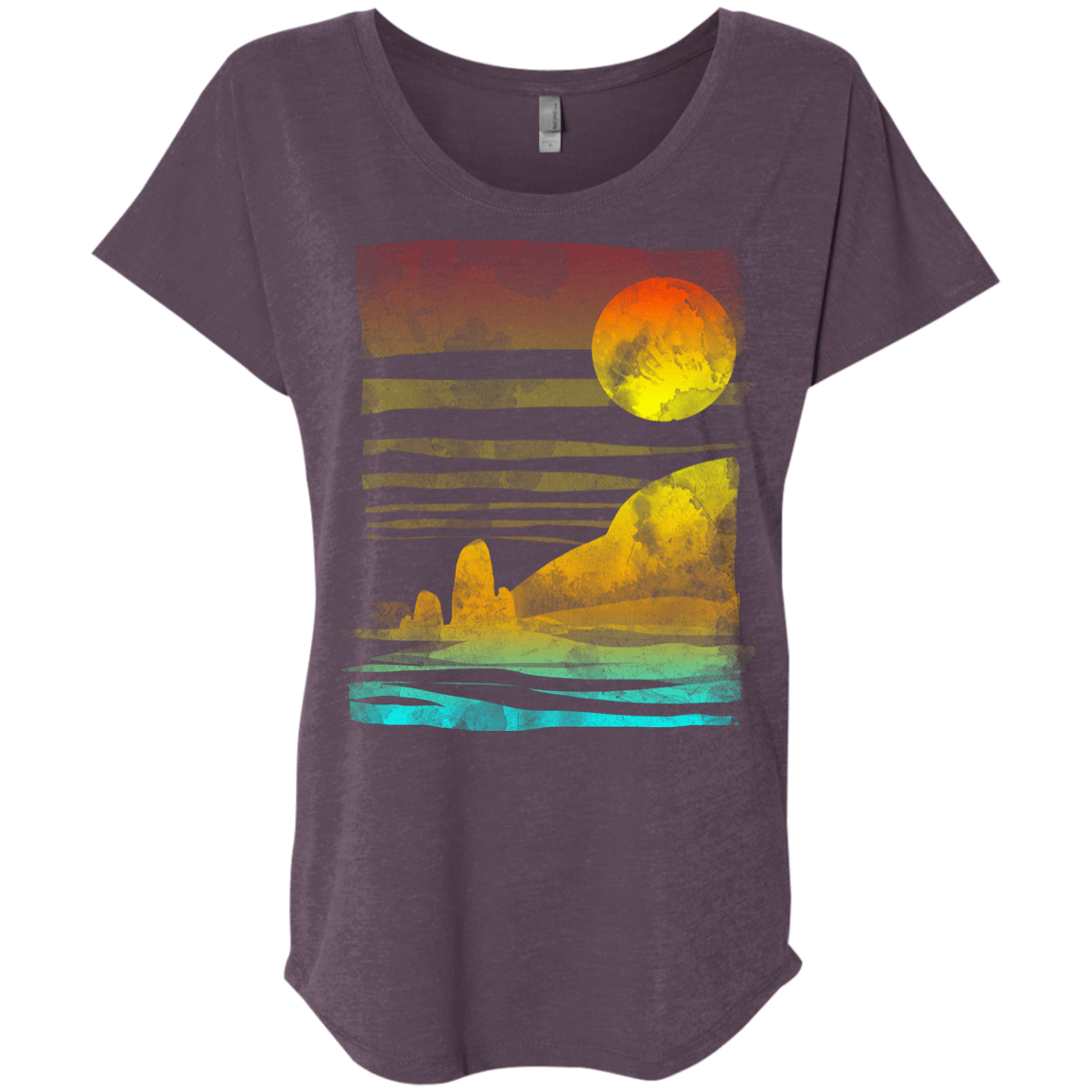 T-Shirts Vintage Purple / X-Small Landscape Painted With Tea Triblend Dolman Sleeve