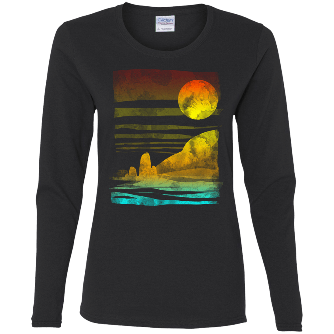 T-Shirts Black / S Landscape Painted With Tea Women's Long Sleeve T-Shirt