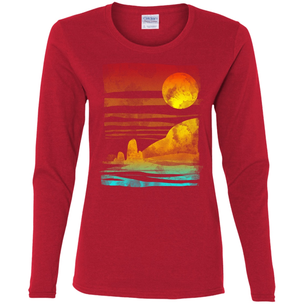 T-Shirts Red / S Landscape Painted With Tea Women's Long Sleeve T-Shirt