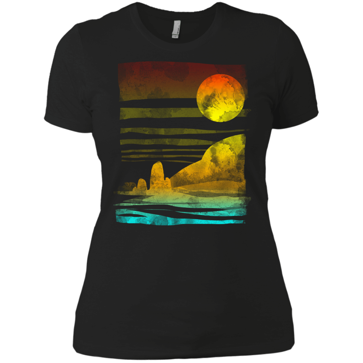 T-Shirts Black / X-Small Landscape Painted With Tea Women's Premium T-Shirt