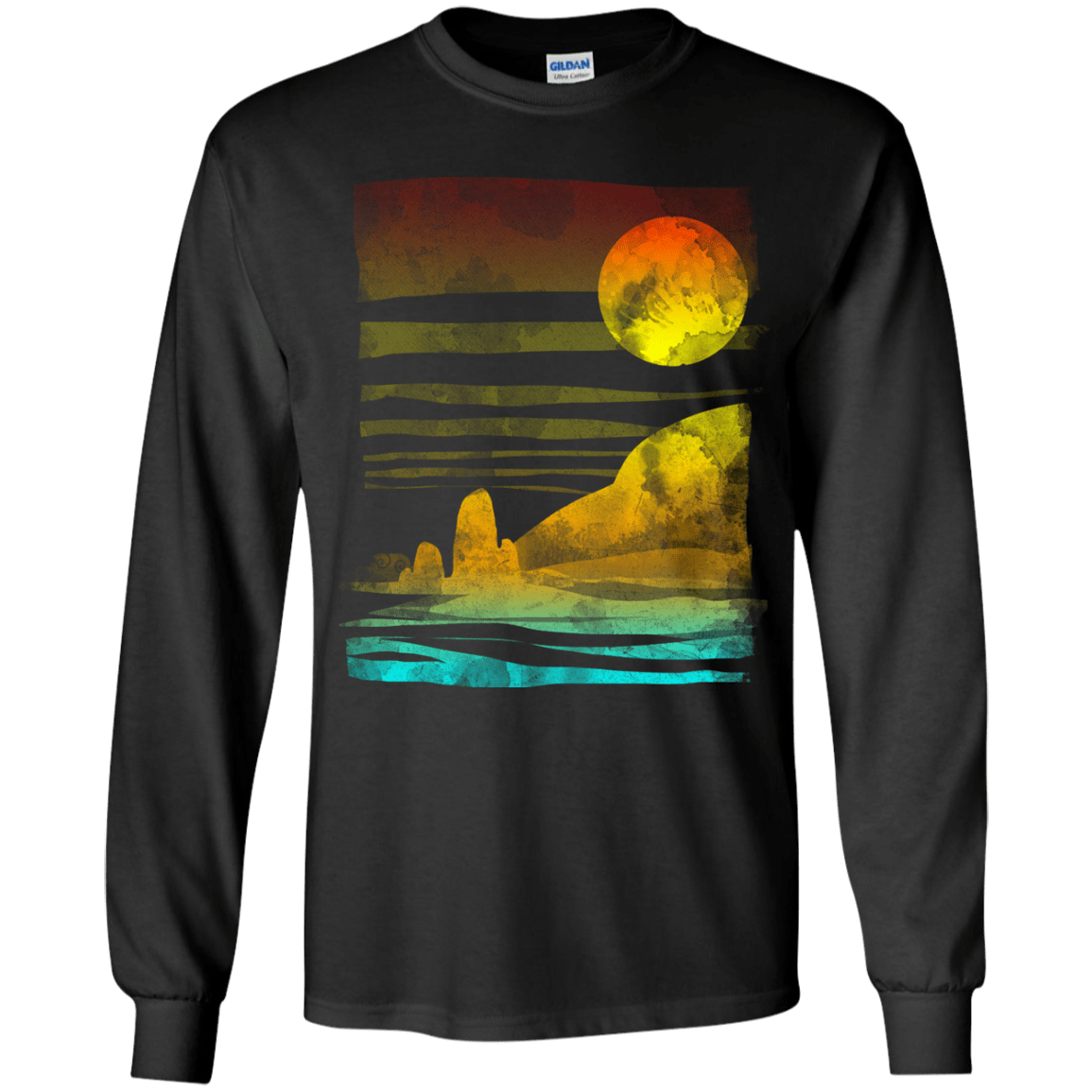 T-Shirts Black / YS Landscape Painted With Tea Youth Long Sleeve T-Shirt