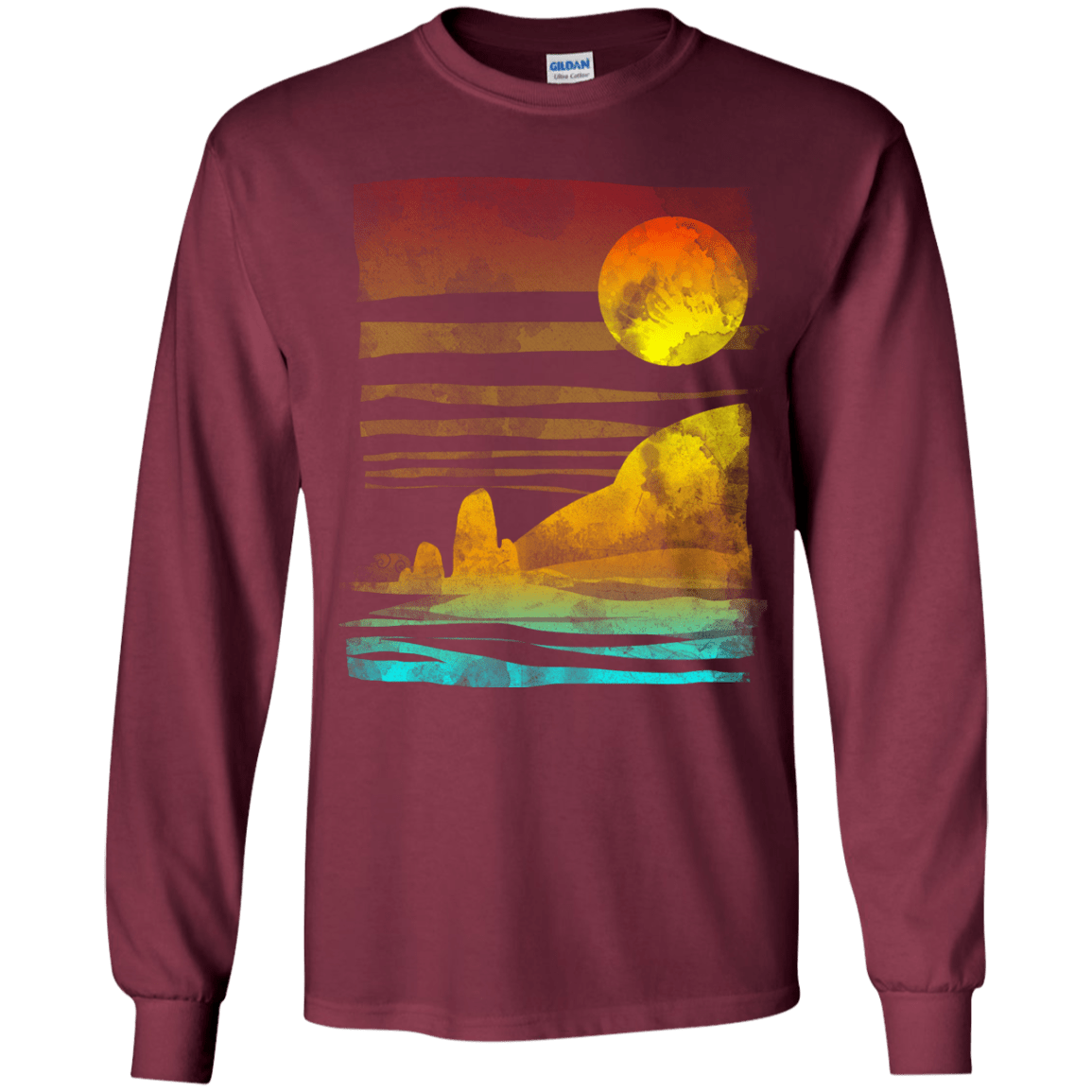T-Shirts Maroon / YS Landscape Painted With Tea Youth Long Sleeve T-Shirt
