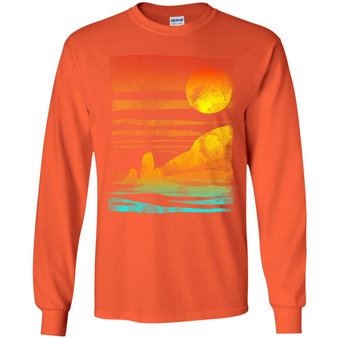 T-Shirts Orange / YS Landscape Painted With Tea Youth Long Sleeve T-Shirt