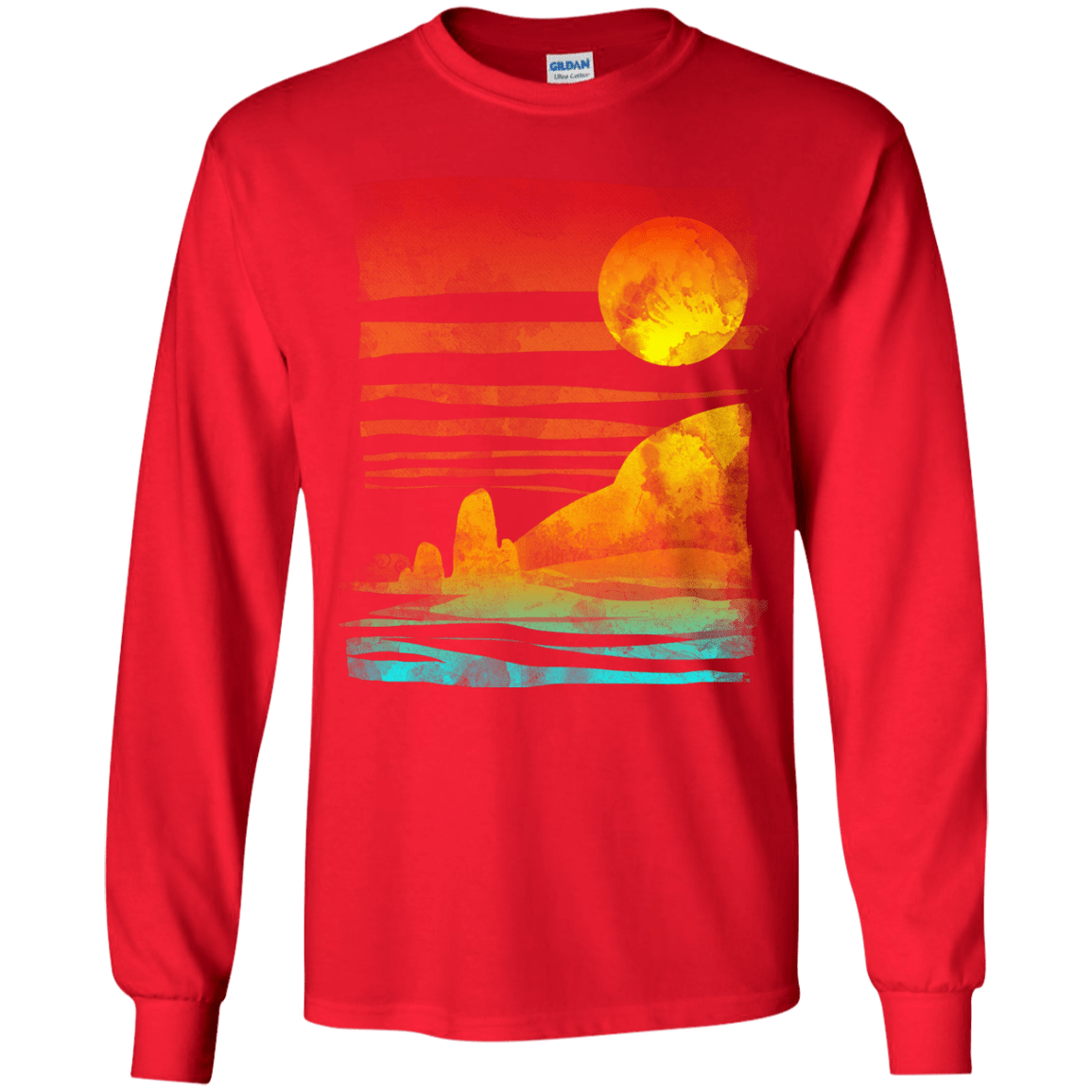 T-Shirts Red / YS Landscape Painted With Tea Youth Long Sleeve T-Shirt