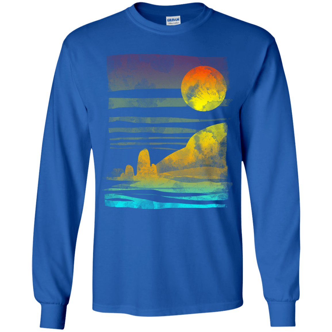 T-Shirts Royal / YS Landscape Painted With Tea Youth Long Sleeve T-Shirt