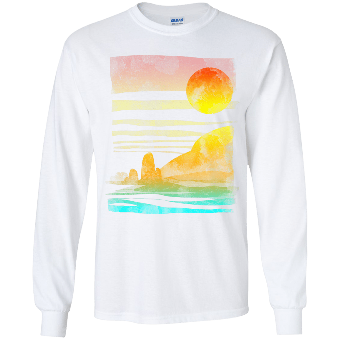 T-Shirts White / YS Landscape Painted With Tea Youth Long Sleeve T-Shirt