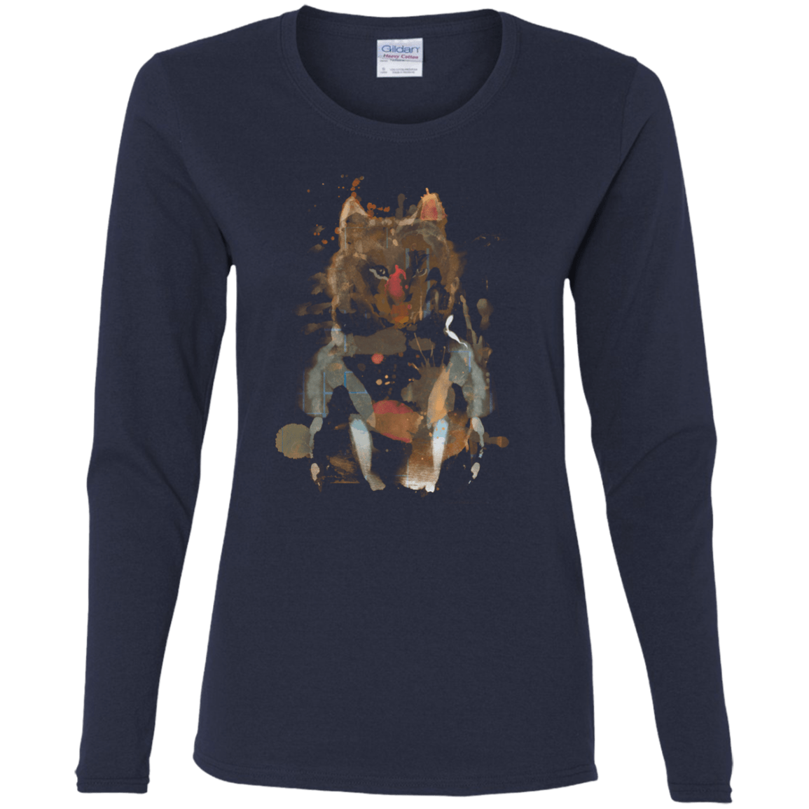 T-Shirts Navy / S Little Foxy Watercolor Women's Long Sleeve T-Shirt