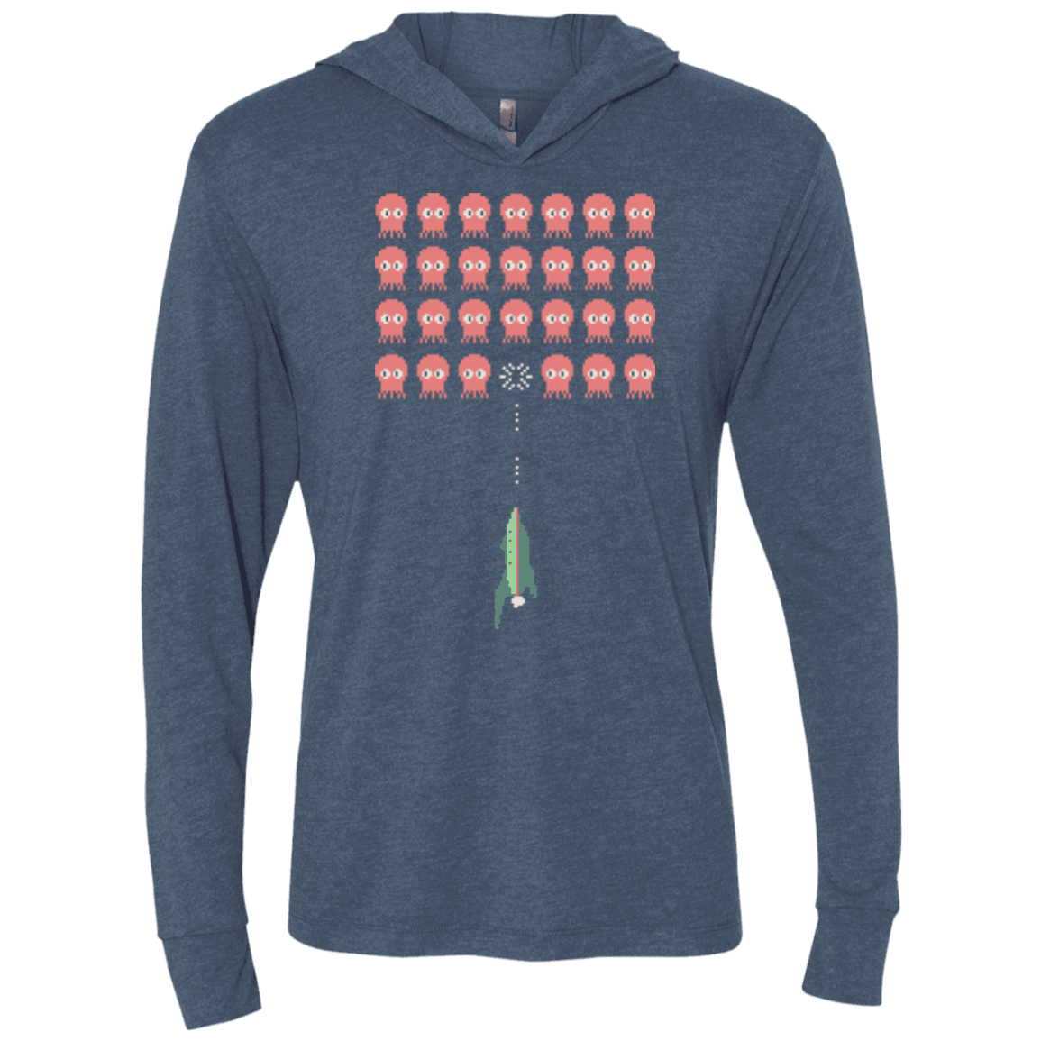 T-Shirts Indigo / X-Small Lobster invaders Triblend Long Sleeve Hoodie Tee