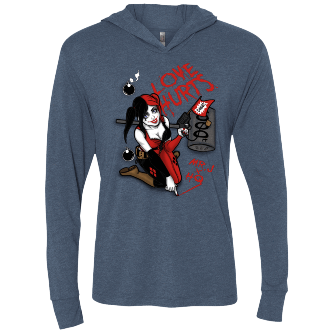 T-Shirts Indigo / X-Small Love Hurts Triblend Long Sleeve Hoodie Tee