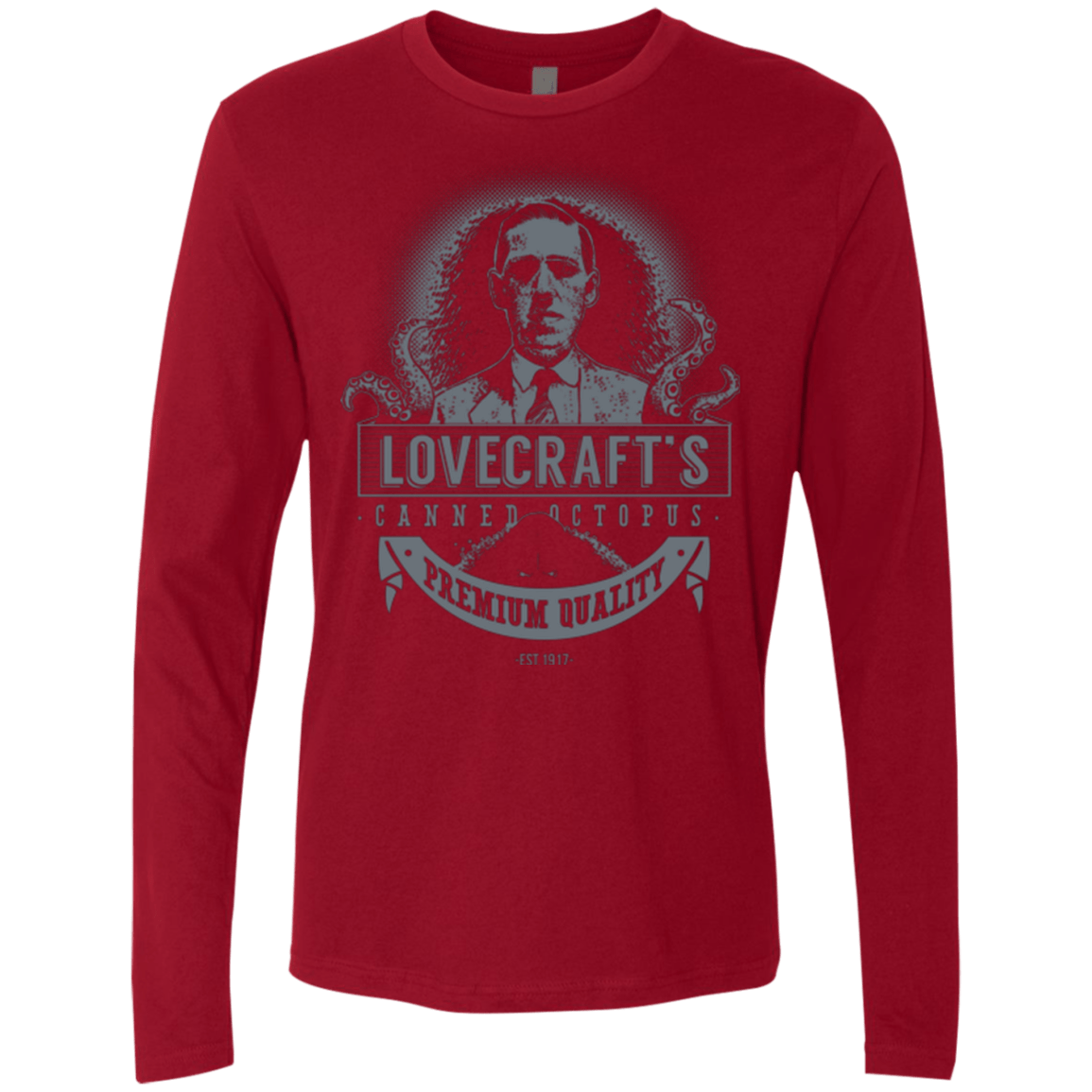 T-Shirts Cardinal / Small Lovecraft Canned Octopus Men's Premium Long Sleeve