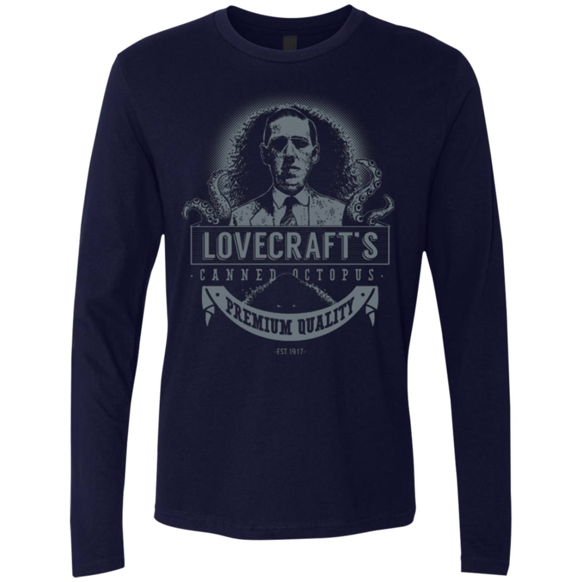 T-Shirts Midnight Navy / Small Lovecraft Canned Octopus Men's Premium Long Sleeve