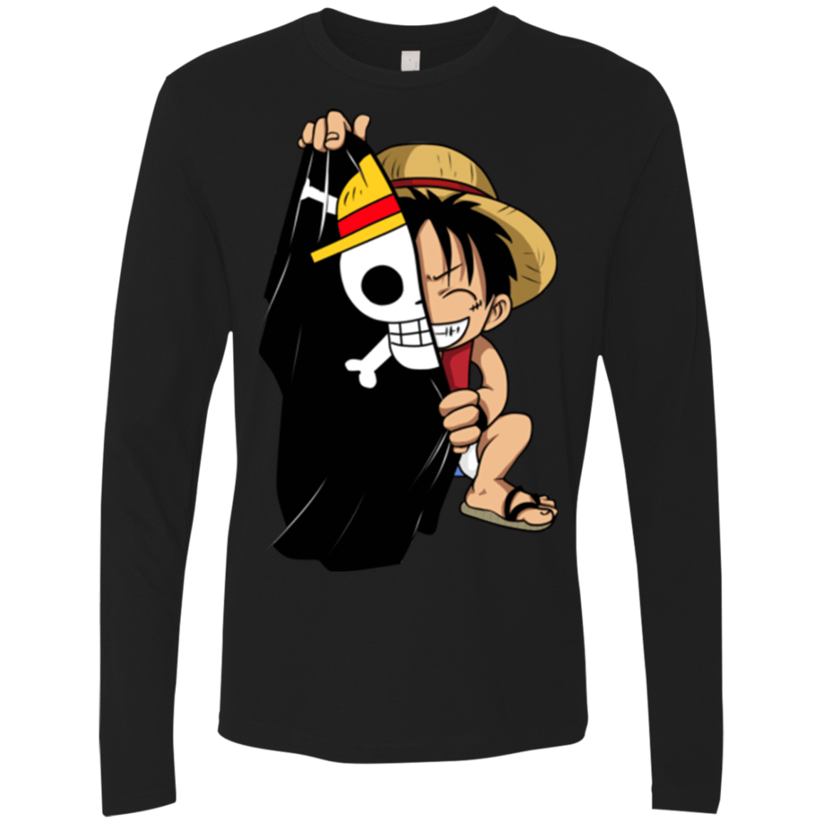 T-Shirts Black / Small Luffy Flag One Piece Men's Premium Long Sleeve