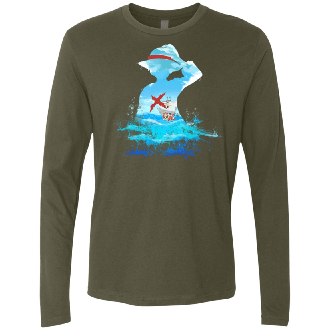 T-Shirts Military Green / Small Luffy sea 2 Men's Premium Long Sleeve