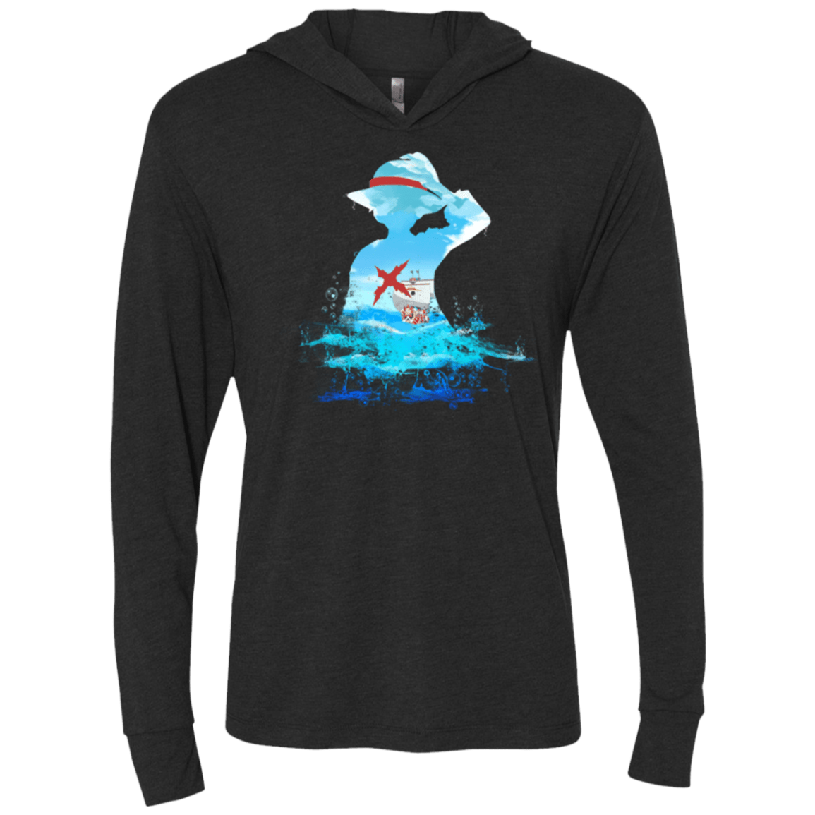 T-Shirts Vintage Black / X-Small Luffy sea 2 Triblend Long Sleeve Hoodie Tee