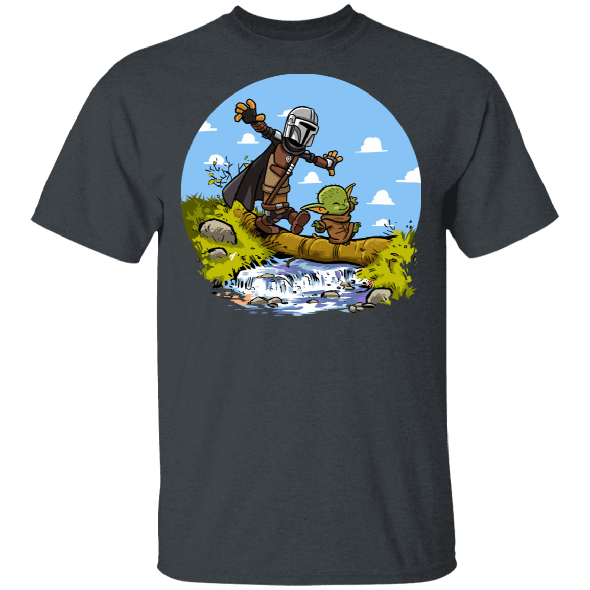 T-Shirts Dark Heather / S Mandalorian Yoda Calvin Circle T-Shirt